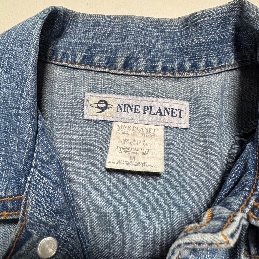 Nine Planet Womens Cropped Denim Jacket Blue Medium Wash Y2K Style Size M - Picture 6 of 7